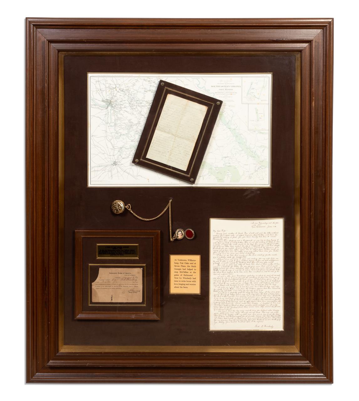 Appraisal: FRAMED CIVIL WAR LETTER TO WIFE ARCHIVE Large framed American