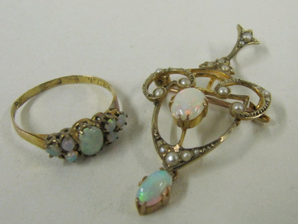 Appraisal: Edwardian ct gold opal and seed pearl set holbein pendant