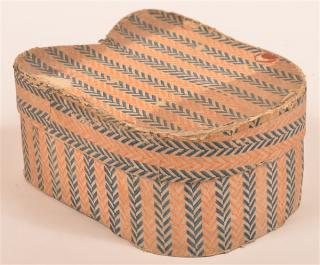 Appraisal: Wallpaper Covered Collar Box Blue and orange foliate alternating band