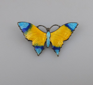 Appraisal: Vintage blue and yellow enamel butterfly brooch stamped sterling silver