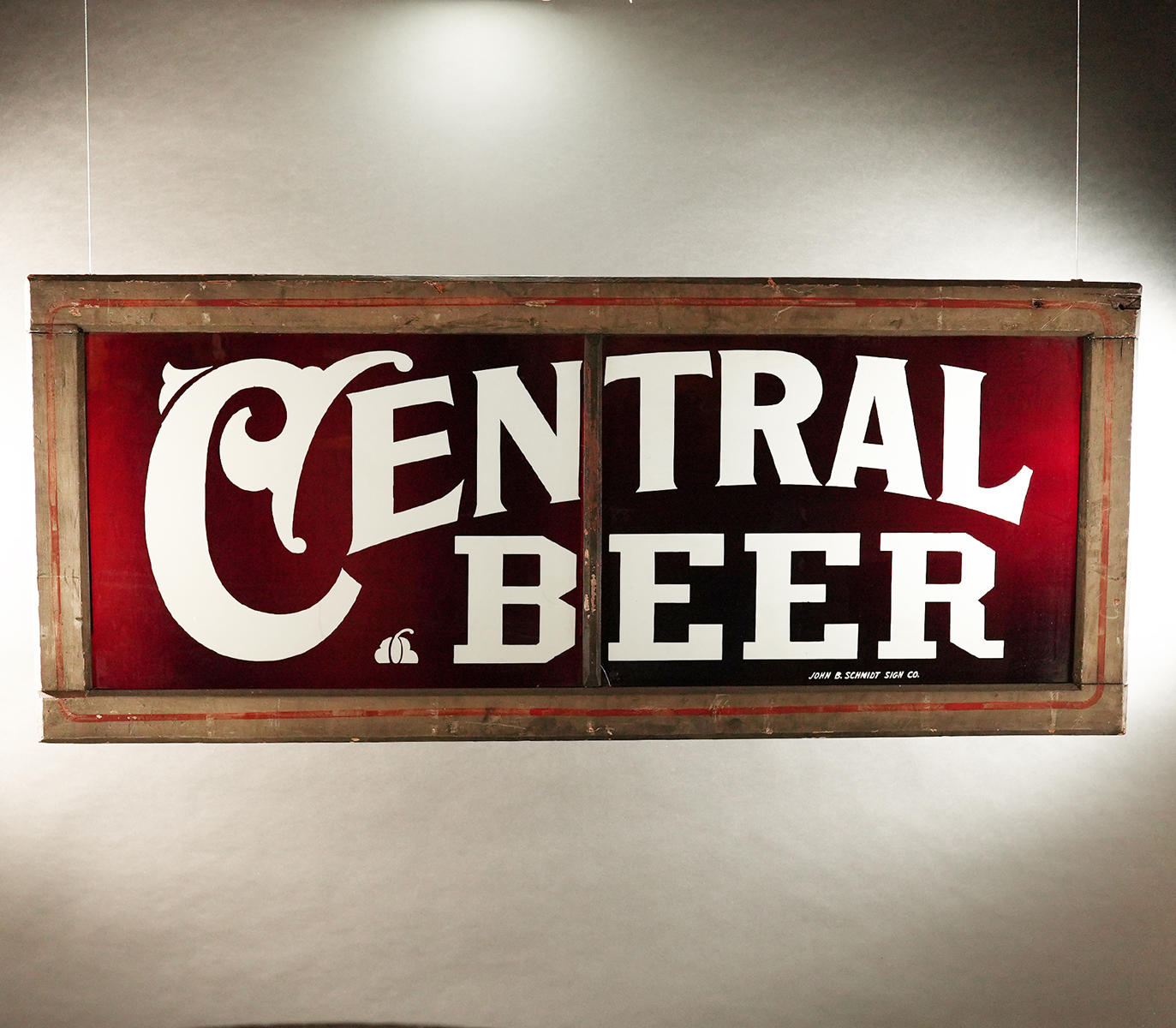 Appraisal: Central Beer Etched Ruby Red Glass Transom Sign UNIQUE VARIATIONReference