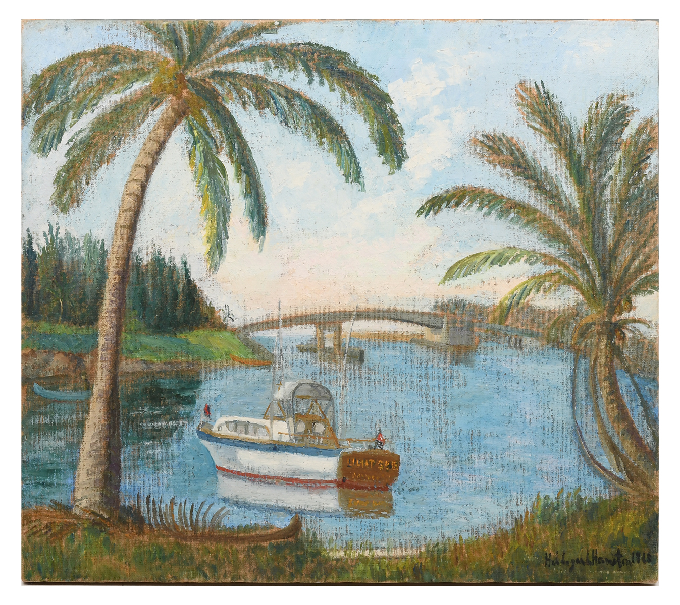 Appraisal: HAMILTON Hildegarde American - Florida Waterway with Boat Oil Canvas