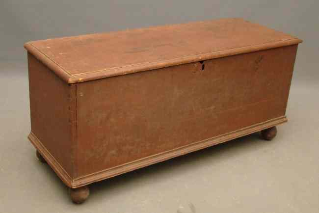 Appraisal: th c ball foot blanket box in old red paint