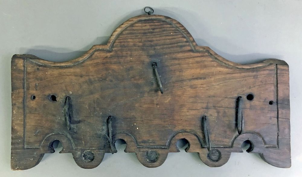 Appraisal: Walnut Carved Meat Hook Board Walnut carved board with iron