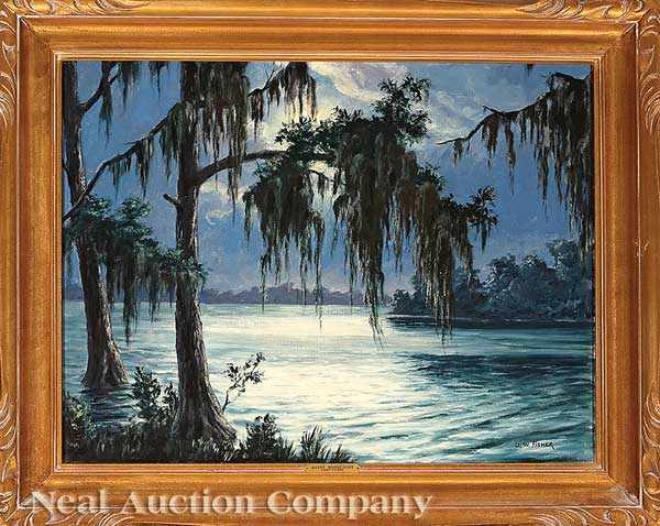 Appraisal: Ulric W Fisher Florida Texas - Bayou Moonlight oil on