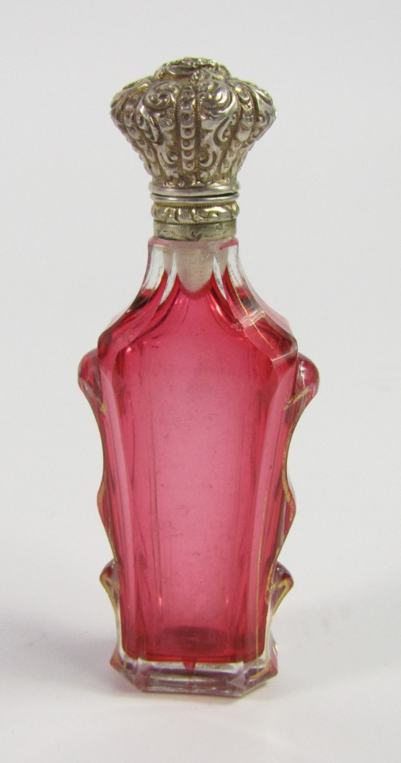 Appraisal: A late thC French faceted pink glass scent bottle gilt