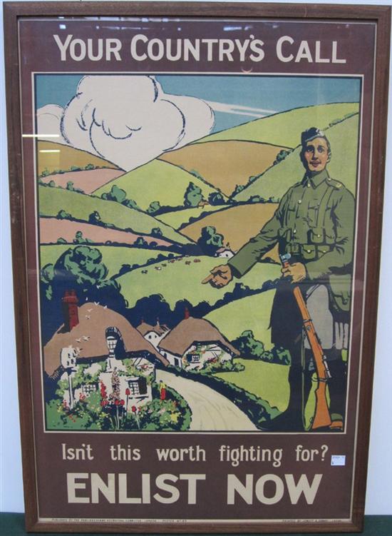 Appraisal: ENLIST NOW ENGLISH RECRUITING WWI POSTER Your Country's Call x