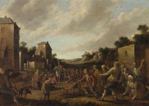 Appraisal: DROOCHSLOOT JOOST CORNELISZ Utrecht Village road with crowd of people