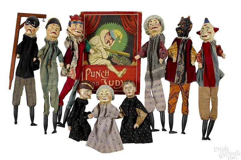 Appraisal: Seven Punch and Judy related puppets Seven Punch and Judy