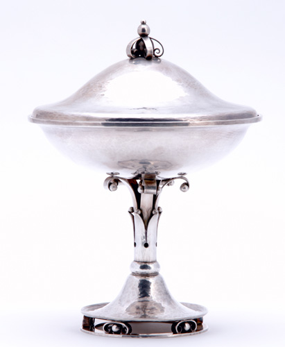 Appraisal: JOEL F HEWES Boston Hammered silver covered tazza with curls