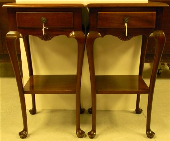 Appraisal: Pair of mahogany night stands with single drawer shell carved