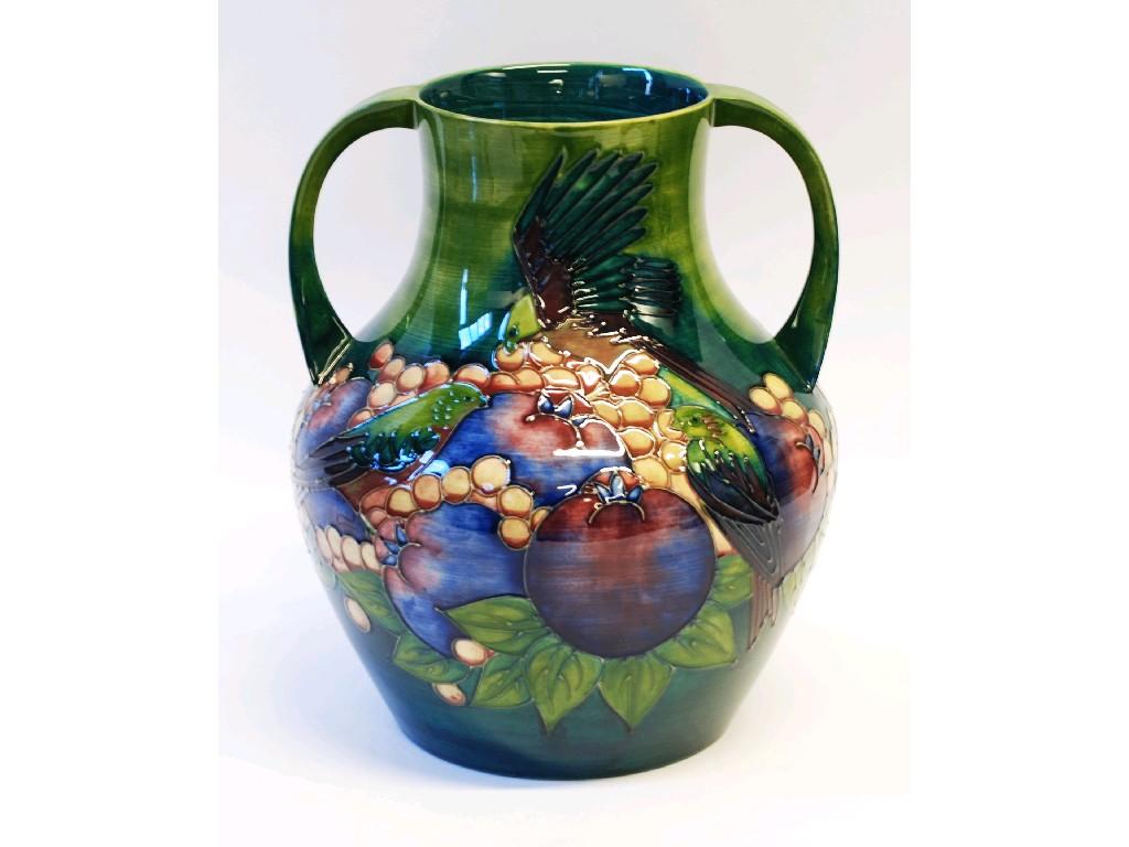 Appraisal: A LARGE MODERN MOORCROFT 'FINCH' PATTERN TUBE LINED POTTERY TWO-HANDLED