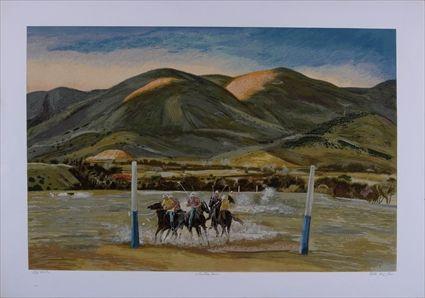 Appraisal: PETER HURD - A PRACTICE GAME POLO Lithograph in colors