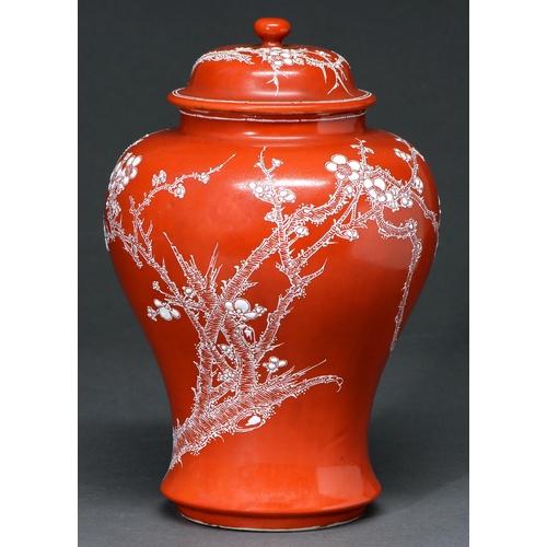 Appraisal: A Chinese red ground jar and cover th c decorated