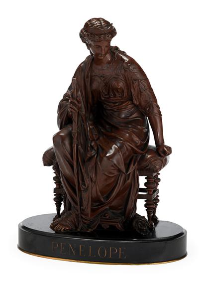 Appraisal: French bronze figure of Penelope Orange brown patina modeled as