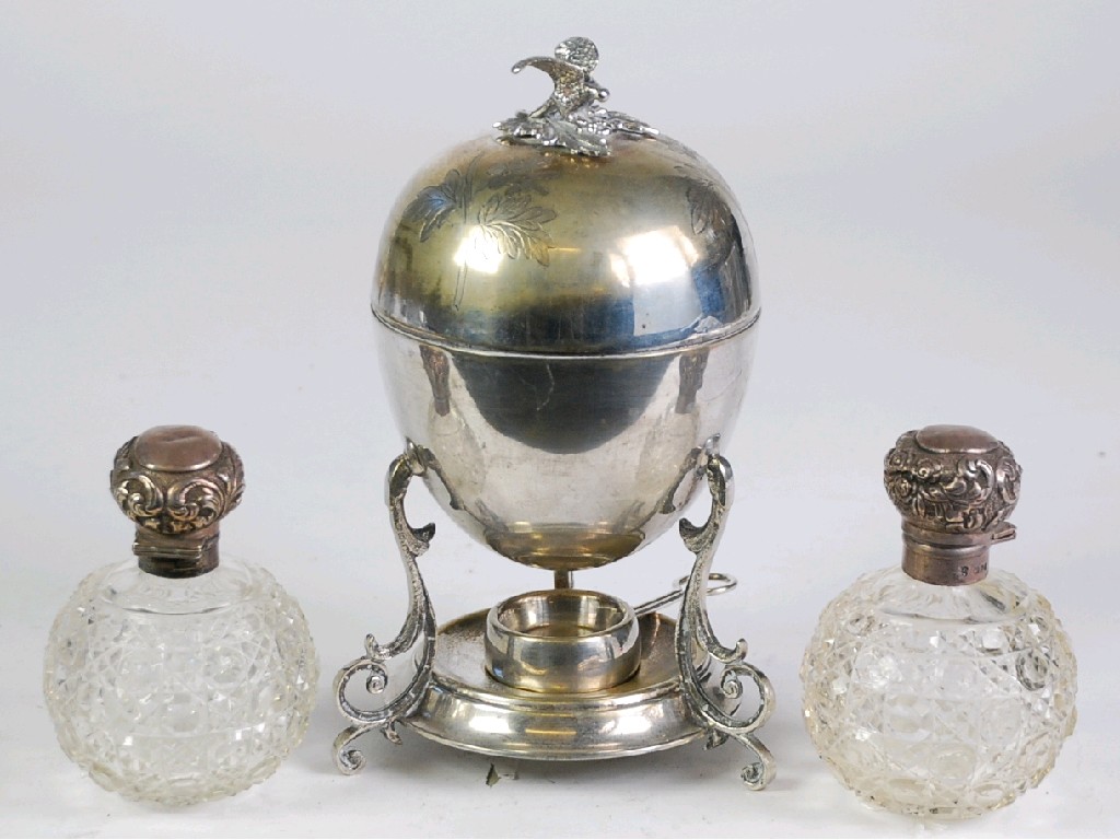 Appraisal: PAIR OF SILVER TOPPED CUT GLASS GLOBULAR SCENT BOTTLES London