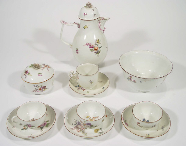 Appraisal: Meissen porcelain part coffee service all pieces hand painted with