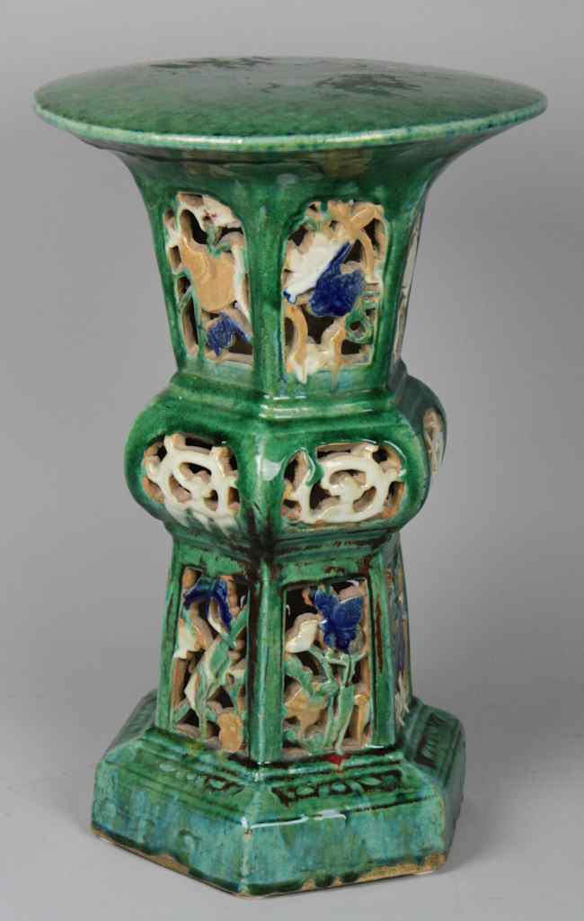 Appraisal: CHINESE POLYCHROME-GLAZED EARTHENWARE GARDEN STOOL TOGHETHER WITH CHINESE GLAZED STONEWARE