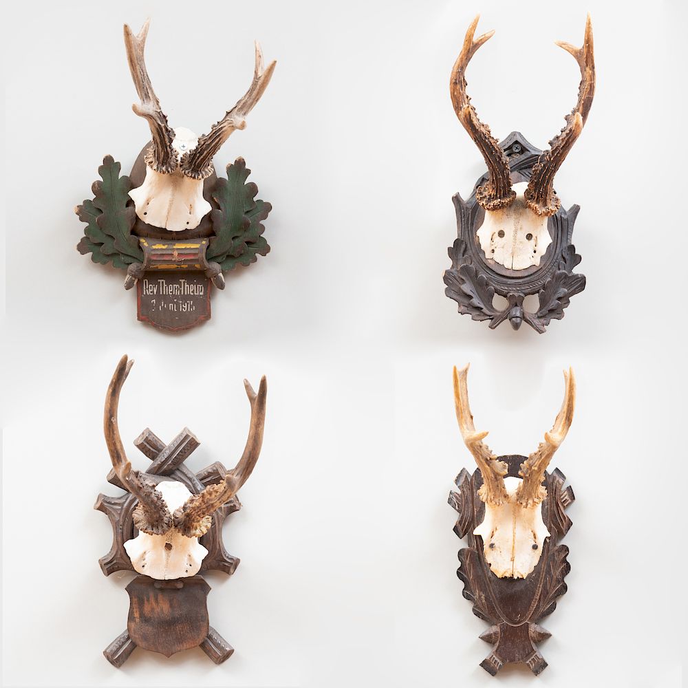 Appraisal: Group of Four Deer Trophies On wood mounts The largest