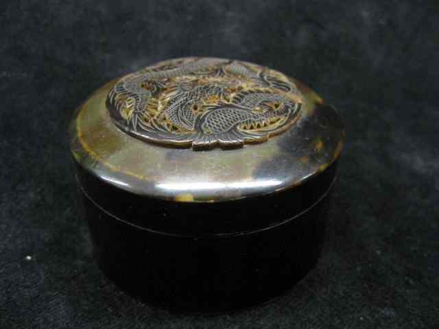 Appraisal: Chinese Carved Tortoise Shell Box dragon design '' diameter ''