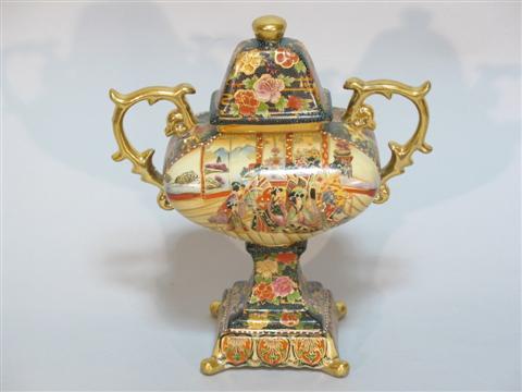 Appraisal: MODERN JAPANESE SATSUMA COVERED URN h in