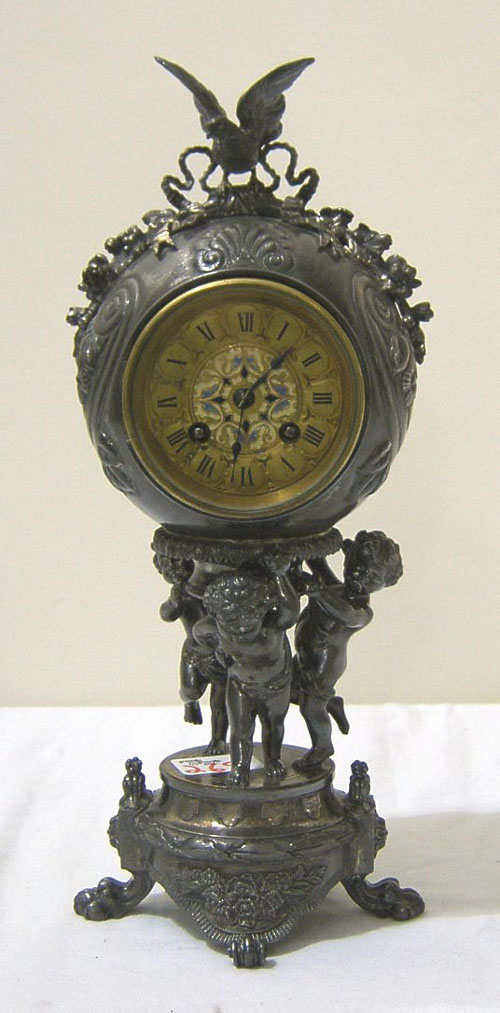 Appraisal: Japy Freres silver plated mantle clock with enamel face h