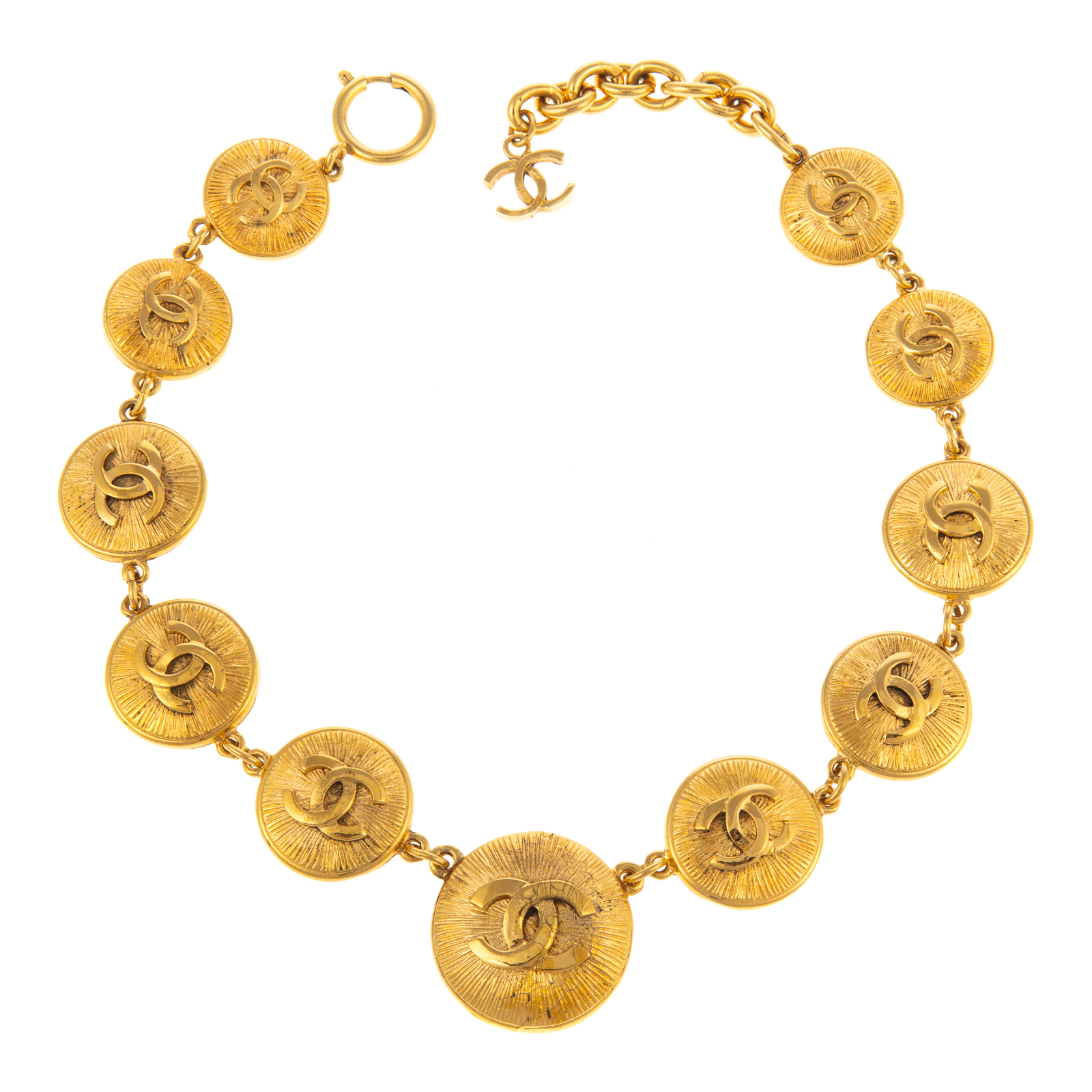 Appraisal: A CHANEL COCO COIN NECKLACE A gold plated Chanel Coco