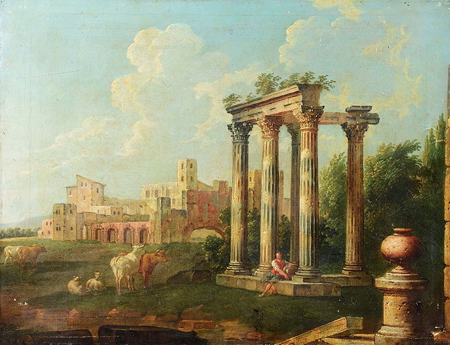 Appraisal: CIRCLE OF GIOVANNI PAOLO PANINI - An Italianate pastoral scene