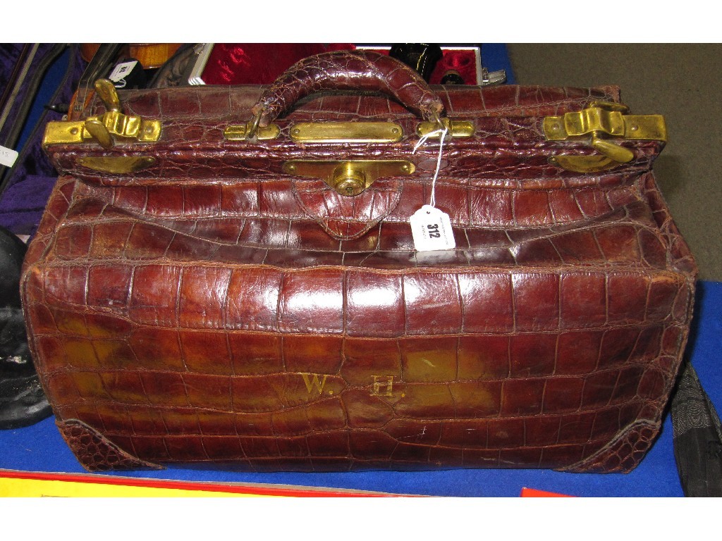 Appraisal: Large animal skin gladstone bag