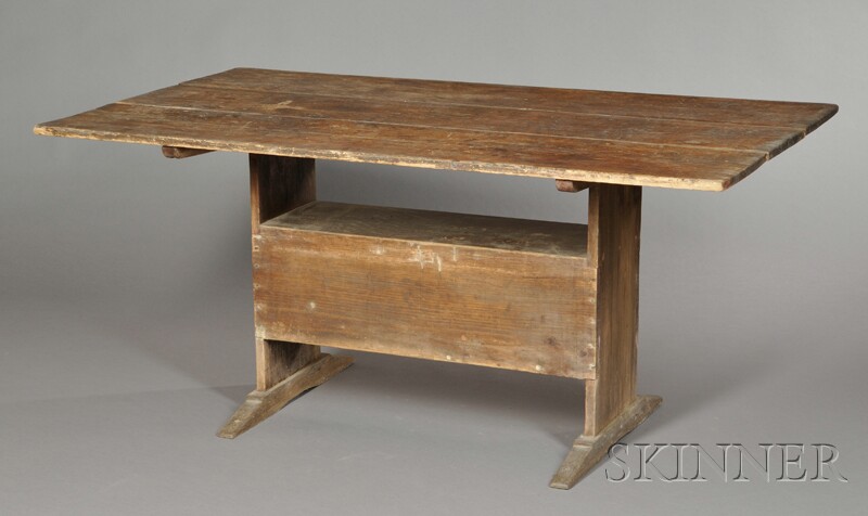 Appraisal: Pine and Ash Shoe-foot Hutch Table New England early th