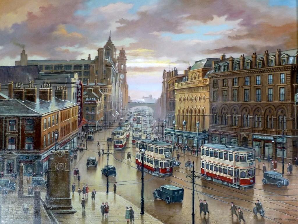 Appraisal: STEVEN SCHOLES b OIL PAINTING ON CANVAS 'Oxford Street Manchester