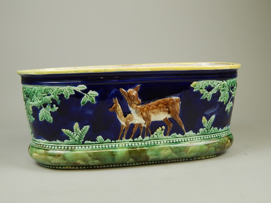 Appraisal: A thC Majolica rectangular jardiniere moulded in relief with deer