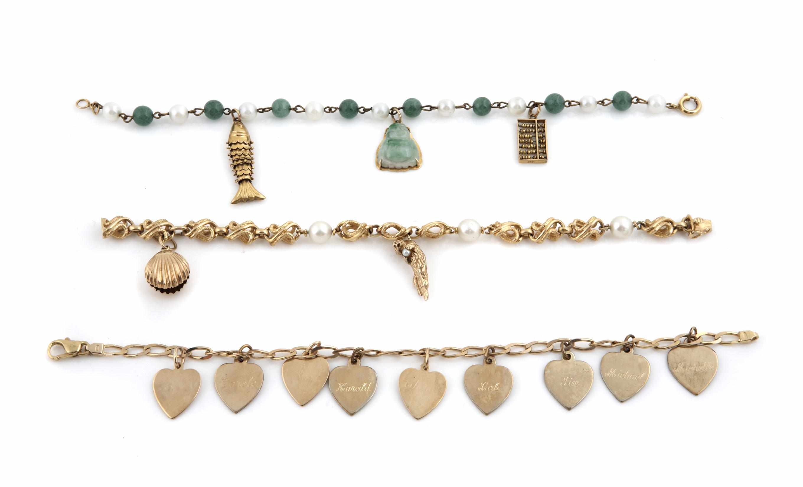 Appraisal: A collection of cultured pearl jade amazonite and k and