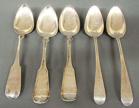 Appraisal: - Five coin silver tablespoons- by Richard Humphries Wilmington DE