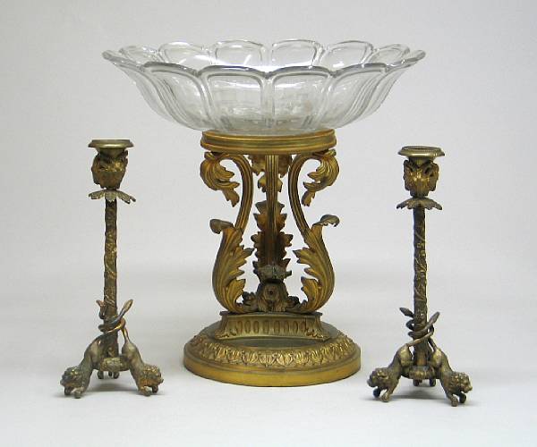 Appraisal: A Neoclassical style gilt bronze and glass centerpiece and a