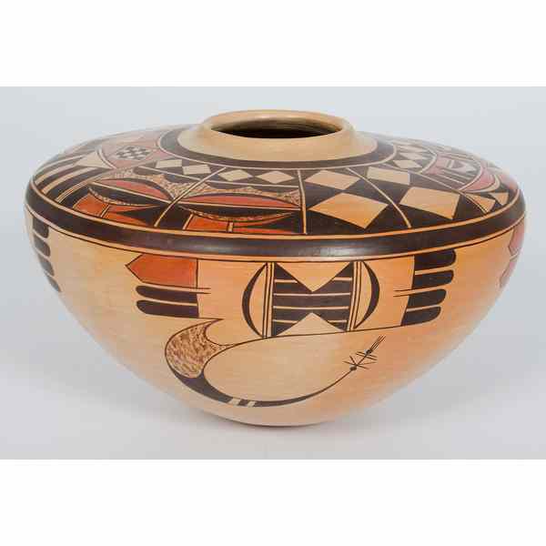 Appraisal: Rachel Sahmie Hopi Seed Jar painted with geometrics on body