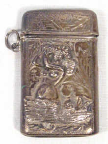 Appraisal: Erotica A silver vesta case with engraved and embossed decoration