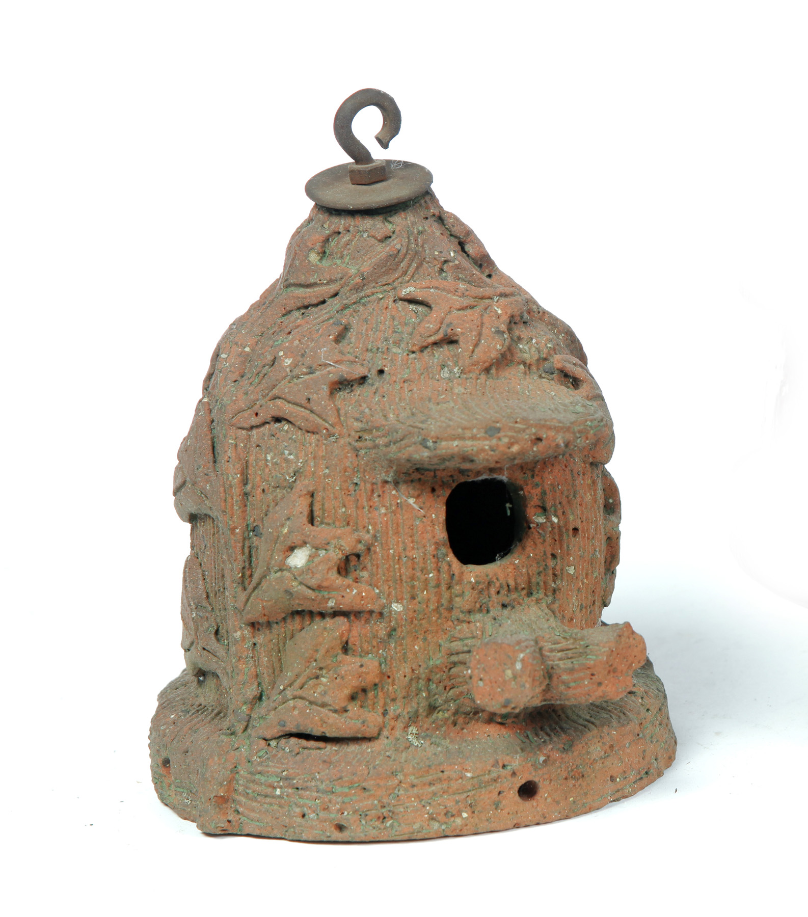 Appraisal: OHIO SEWERTILE BIRD HOUSE Twentieth century Unglazed with applied vines