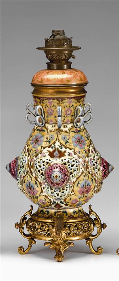 Appraisal: French 'Japonisme' porcelain and gilt metal mounted oil lamp late