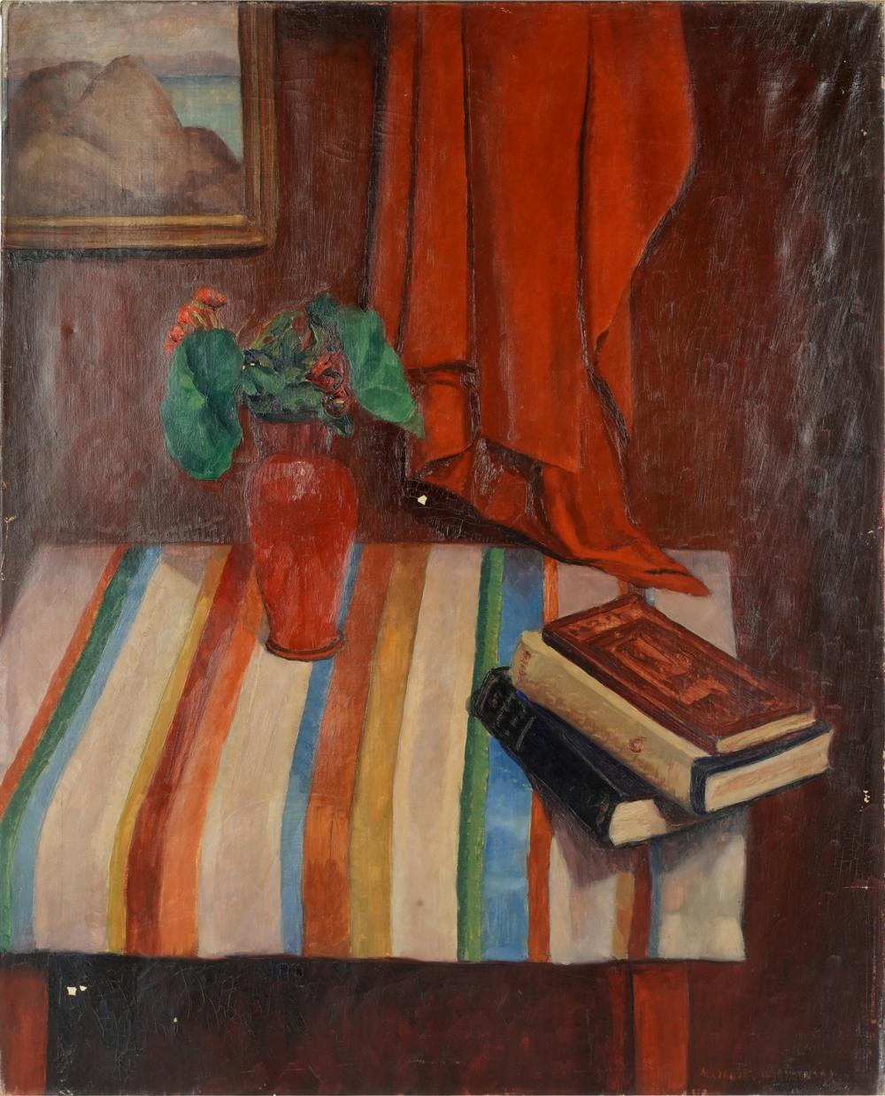 Appraisal: ALEXANDER WARSHAWSKY - STILL LIFE WITH TABLECLOTHoil on canvas unframed