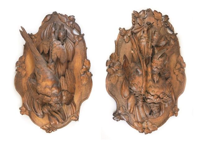 Appraisal: Pair of Black Forest Carved Game Plaques Pair of carved