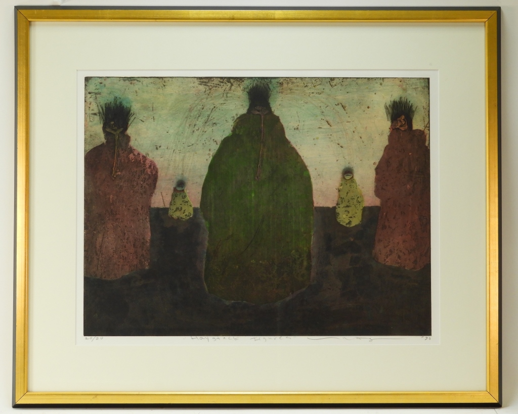 Appraisal: MODERN FIGURATIVE ABSTRACT HAYSTACK FIGURE ETCHING th CenturyTitled Haystack Figures