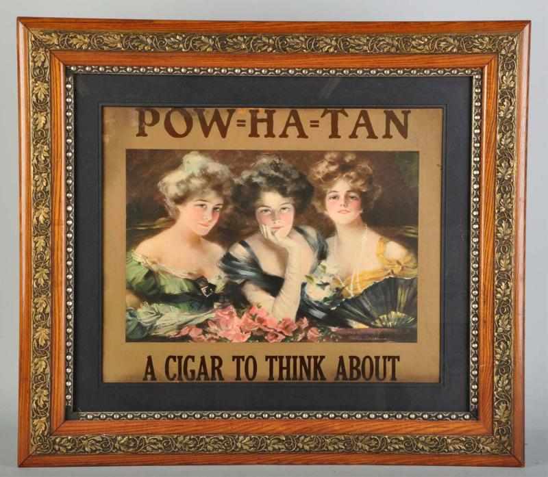 Appraisal: Cardboard Pow-Ha-Tan Cigar Advertising Sign Description Signed and dated Beautiful