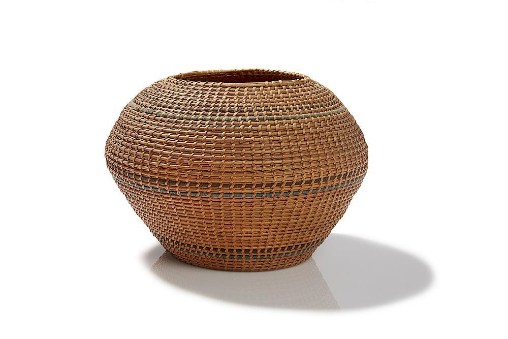 Appraisal: Native American Basket Native American basket having green and brown