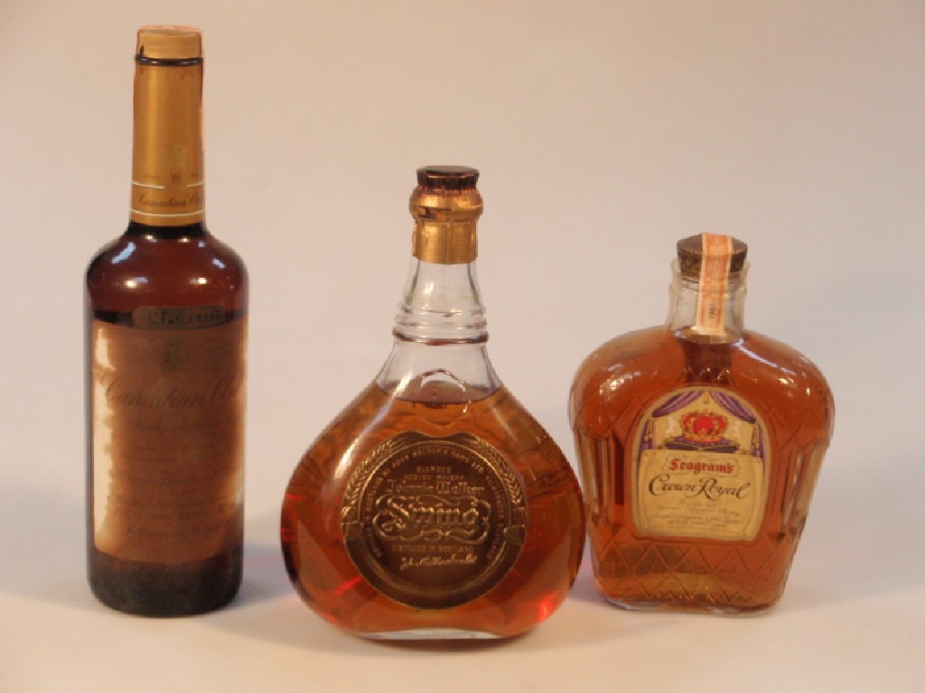 Appraisal: A bottle of Seagrams Crown Royal Canadian whisky Johnnie Walker