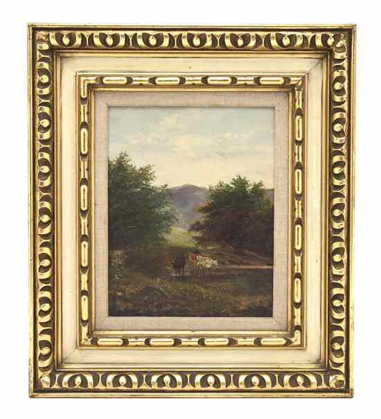 Appraisal: American School th th century Landscape with Cows oil on