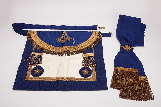 Appraisal: A MASONIC BLUE SILK GILT AND GOLD THREAD APRON together