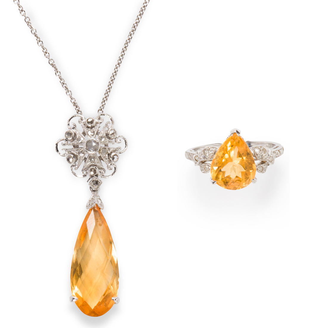 Appraisal: A GROUP OF CITRINE DIAMOND AND WHITE GOLD JEWELRY A