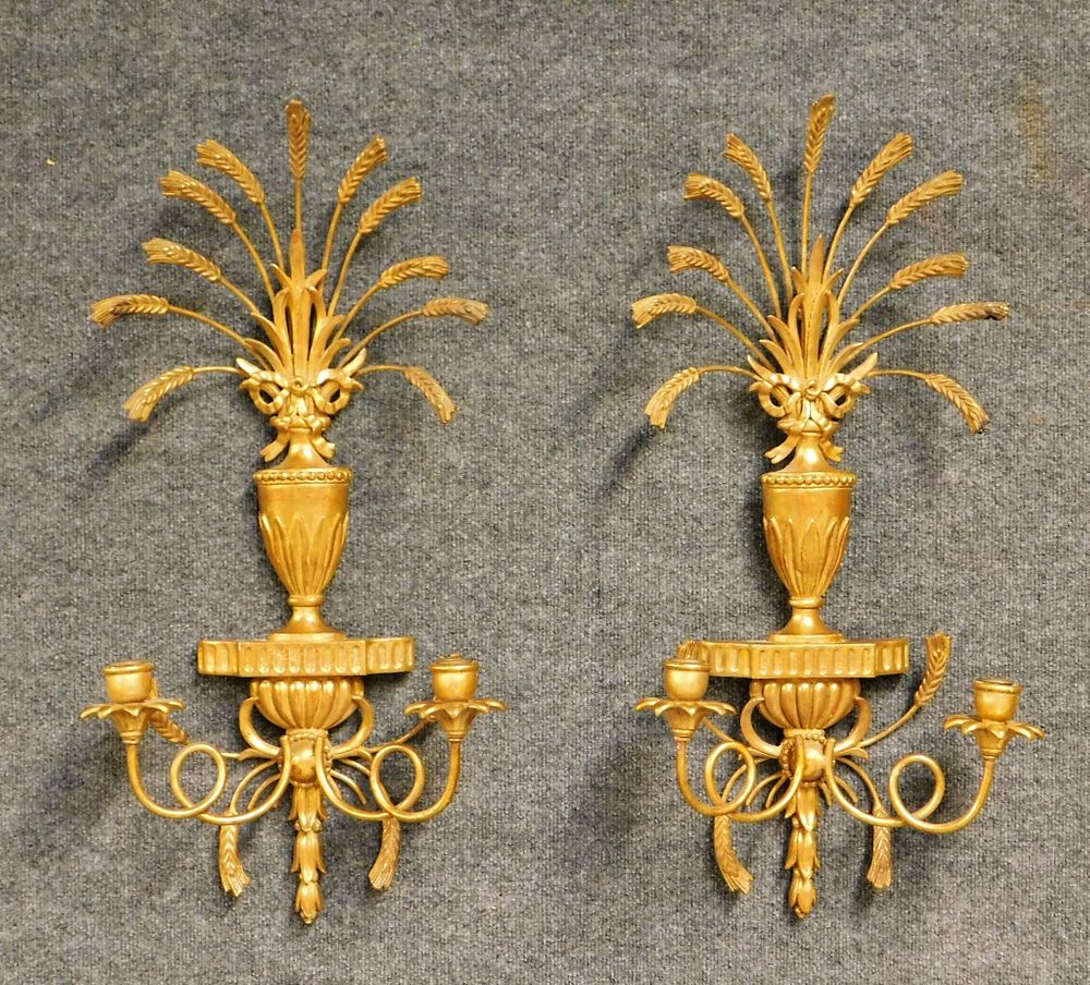 Appraisal: PR Italian Wheat Sheath Wall Sconces Italy th Century Two