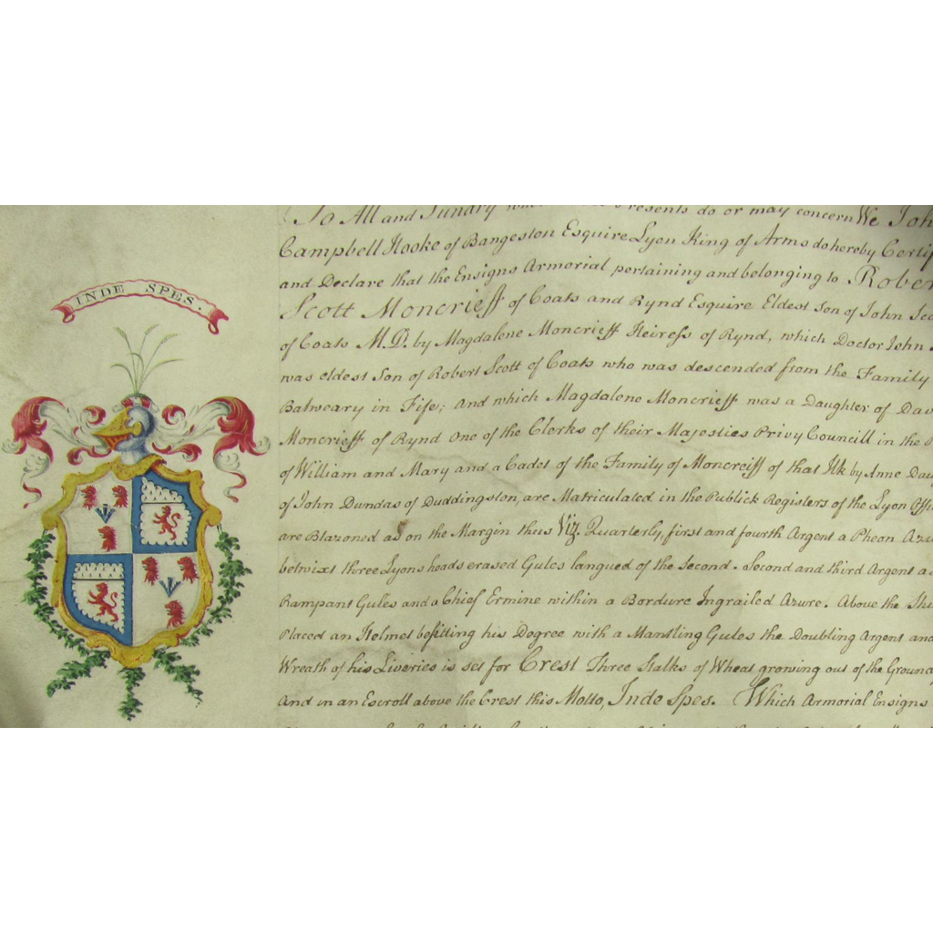 Appraisal: Grant of arms to Robert Scott Moncrieff of Coats and